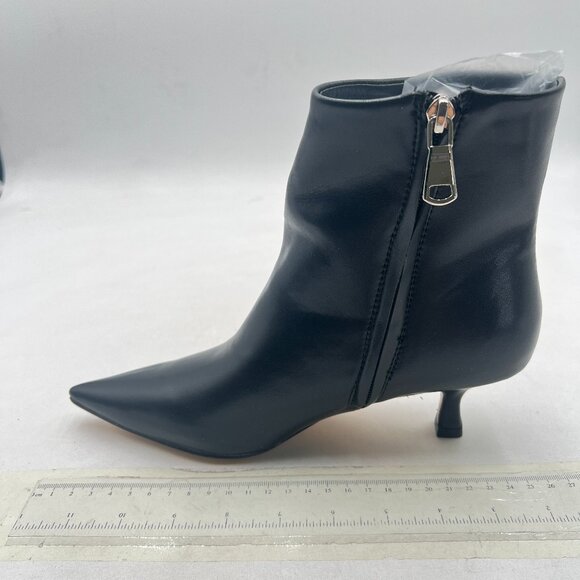 Black Low Heel Ankle Boots Pointed Toe Bootie Chelsea Zipper Fall Fashion Shoe - Picture 1 of 7
